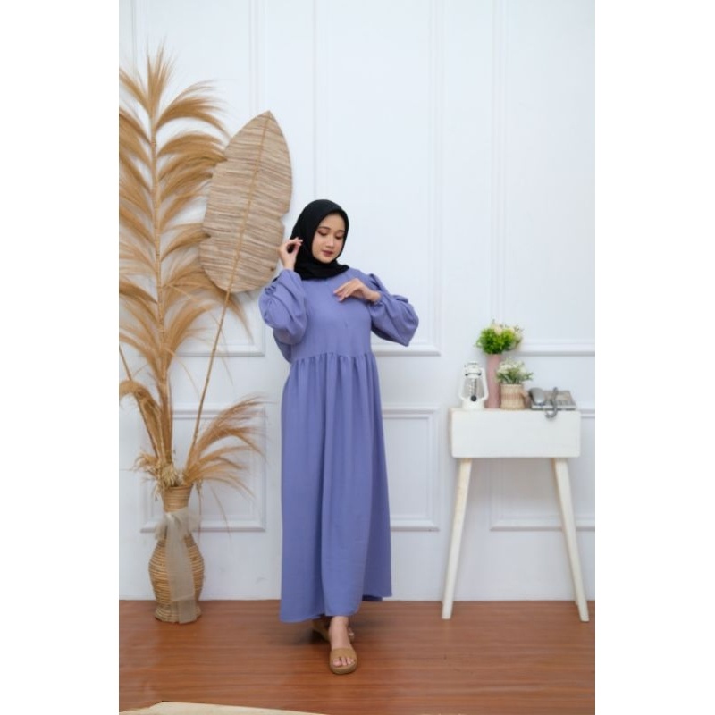 Balena  Midi Dress Saku Crinkle Airflow Premium Resleting Depan Busui