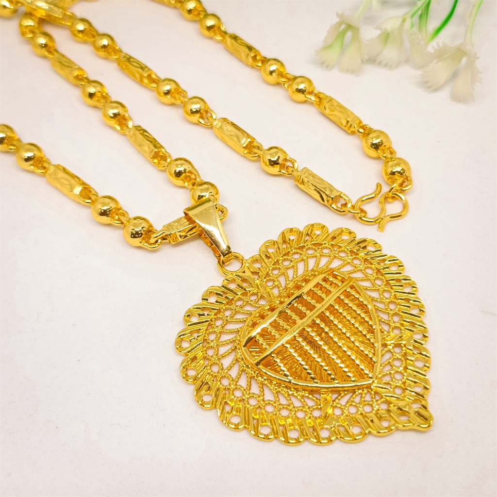 Kalung Set Liontin(panjang 50cm) Korea Bentuk Hati Lapis Emas 24k Wanita Fashion Dubai Xuping Rantai