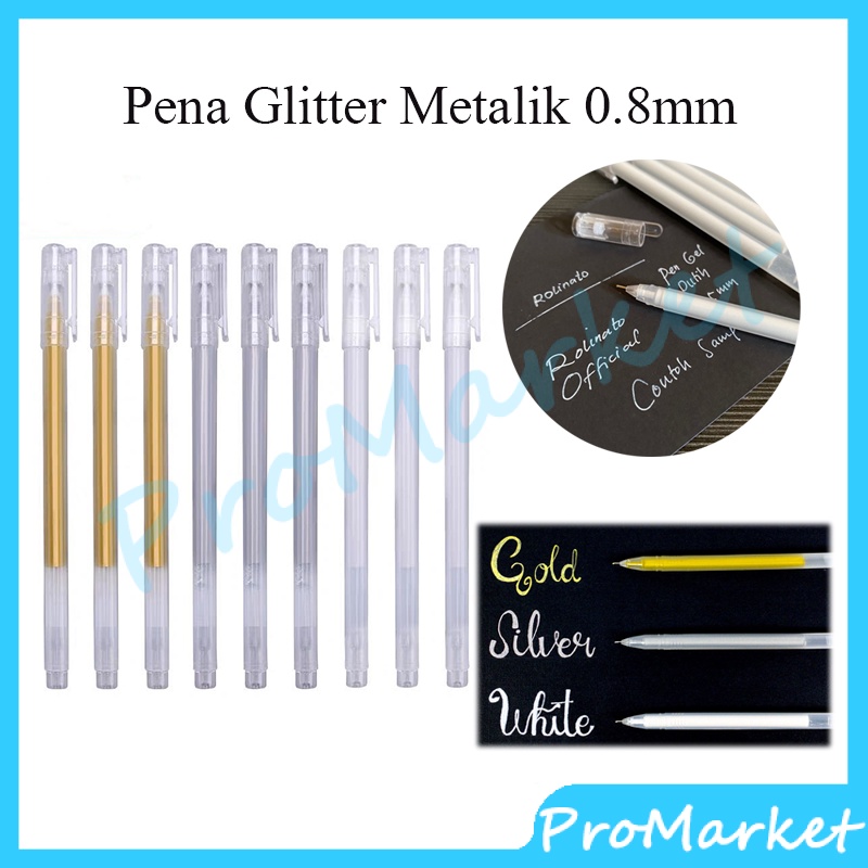 

Pena Glitter Metalik 0.8mm Pulpen Ballpoint Craftwork Scrapbook / Silver White Gel Ink / Gold Colour Gel Pen Tinta Metallic / Pena Pulpen Gel / Pena Siswa Stabilo