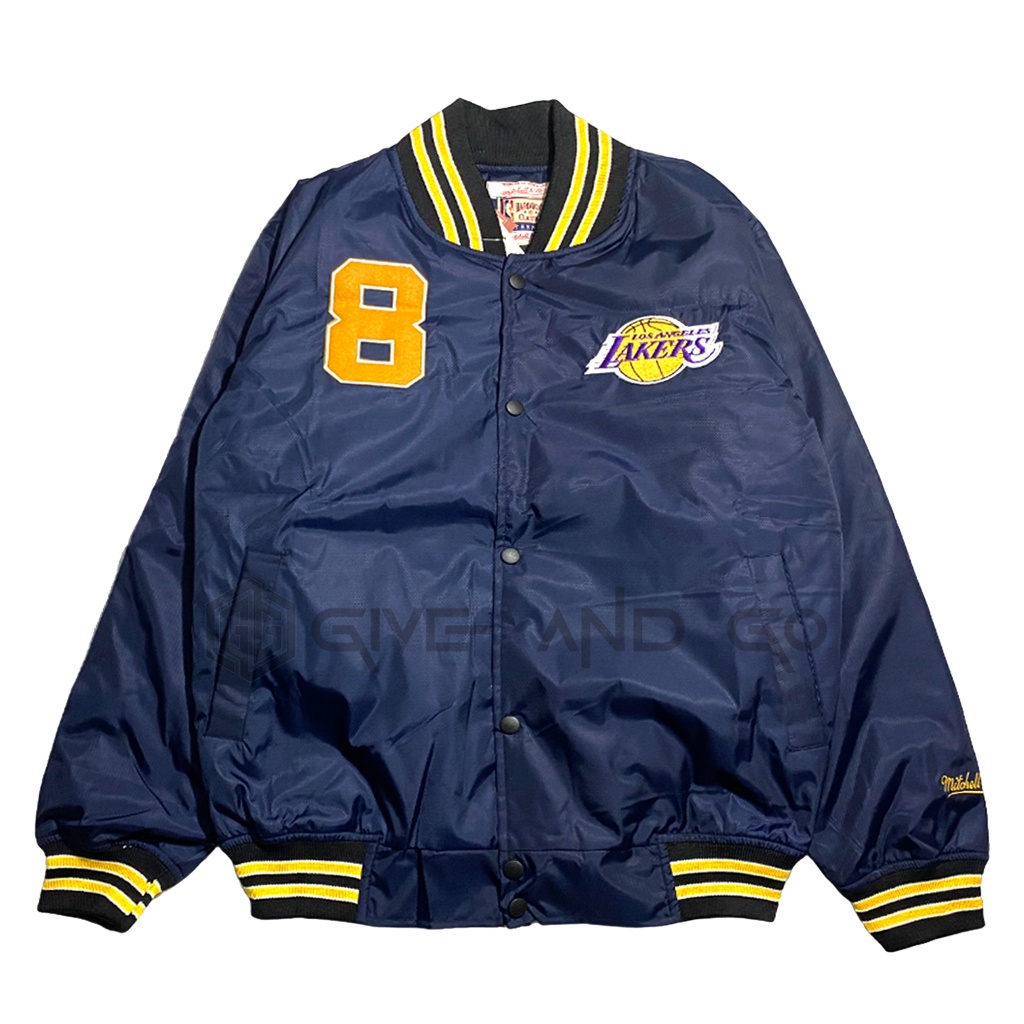Jaket Varsity Baseball Pria Ungu Laker's 8 Full Bordir Casual Vintage Basketball