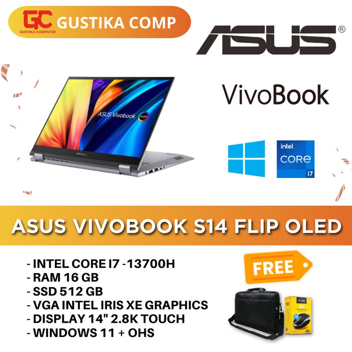 ASUS VIVOBOOK S14 FLIP OLED CI7 13700H 16GB 512GB 14" 2,8K  TOUCH