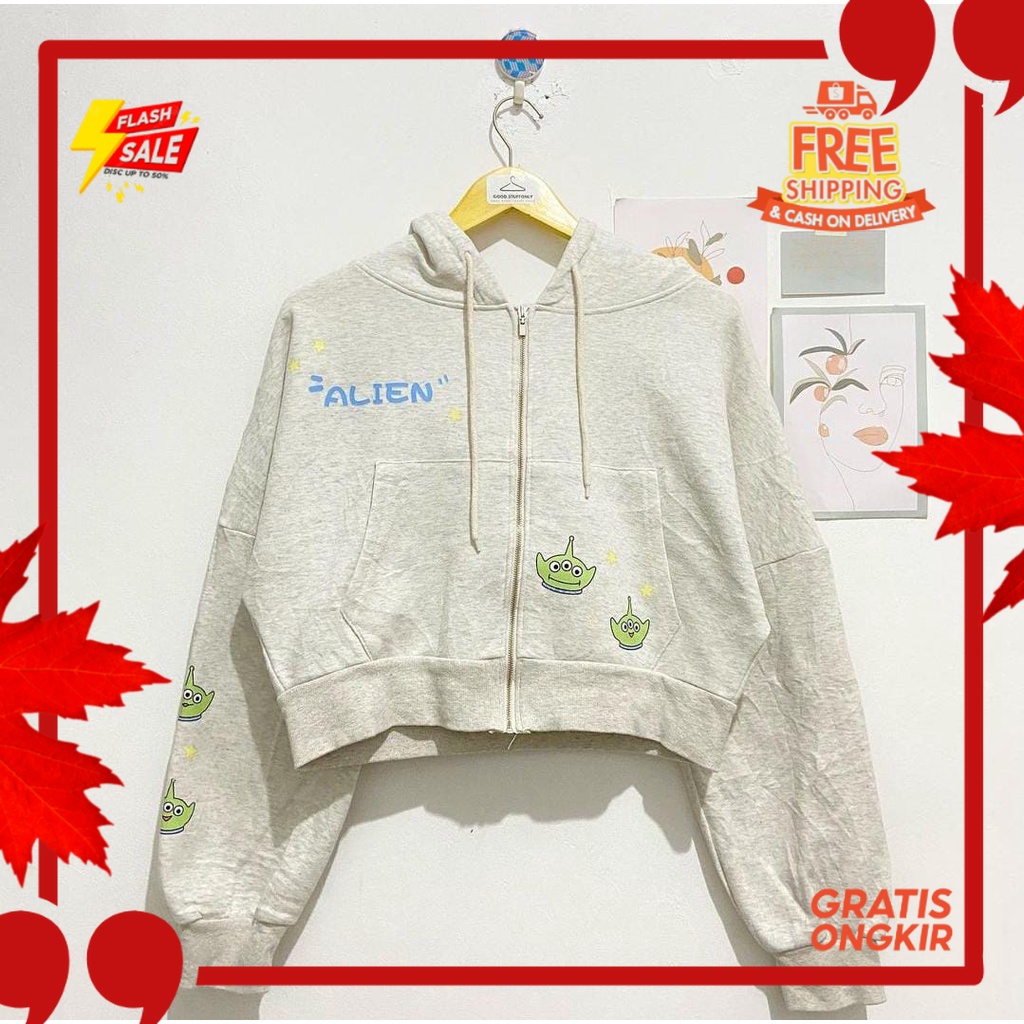 OUTFIT JKT48 TERBARU NEW ERA //CROOPE HODIE ZIPPER ALIEN | JACKET SLETING BERTUDUNG SAKU (IC)