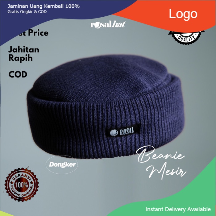Kopiah Peci Songkok Mesir ROSAL Peci Beanie Cap - Peci Kupluk Rajut - dongker