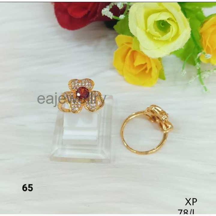 Emas Cincin 24 Karat Bunga Permata Merah Asli Realpict Terbaru