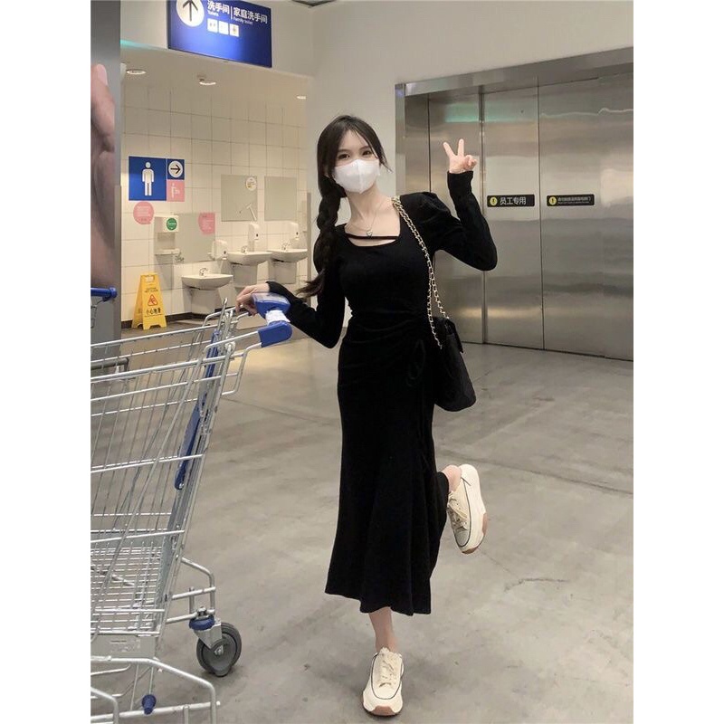 Gaun Wanita Polos Rajut Slimming Dress lebaran  dress  serut  samping   panjang- G009