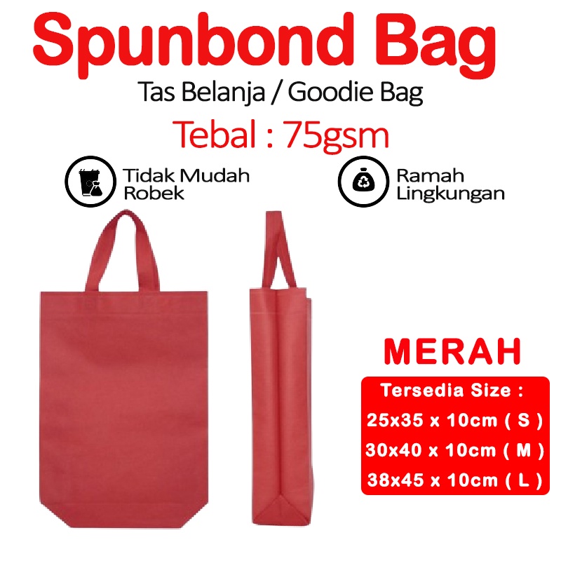 

Spunbond BAG Goodie Bag Tas Belanja Model Tali Handle Kantong Kain - MERAH