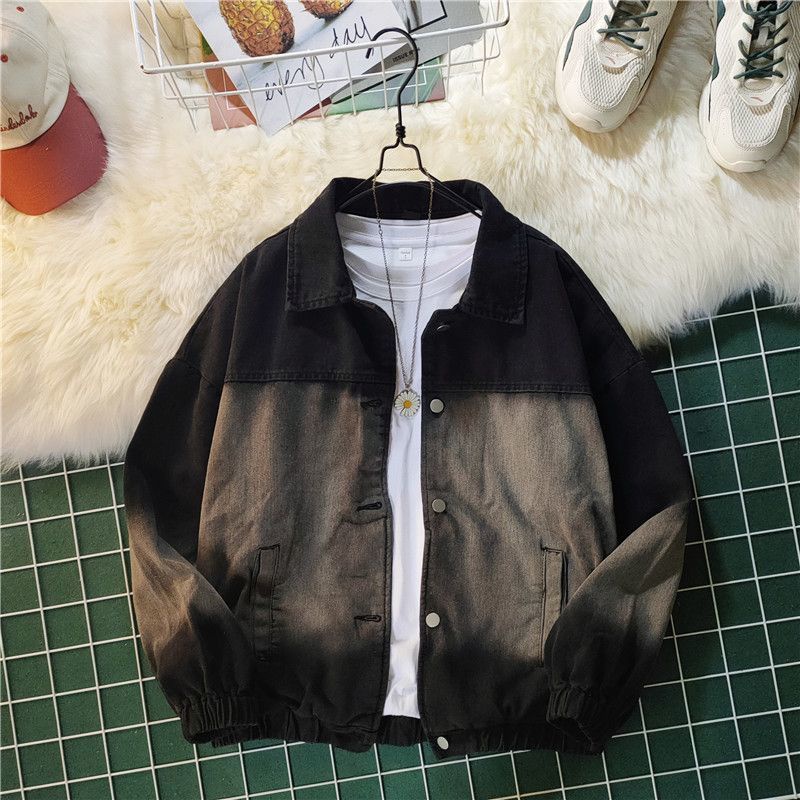 Gradient fashion brand loose jacket short workwear denim jacket for men