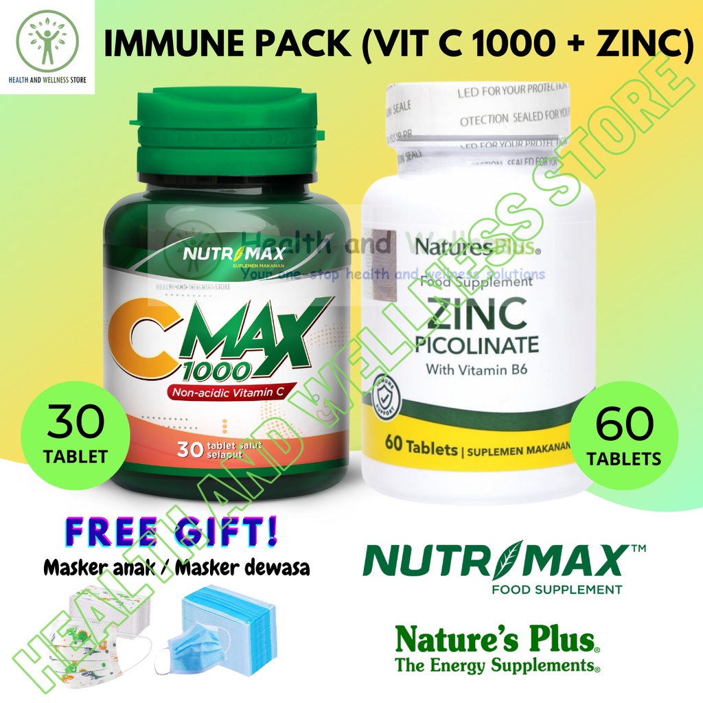 Nutrimax C Max 1000 Mg 30 Tablet Dan Natures Plus Zinc 60 Tablets Paket