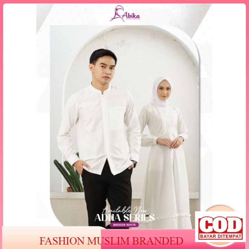 Couple Abika Terbaru Kekinian Adha series Broken White Sarimbit Keluarga 2024 Baju Pasangan Gamis Ko