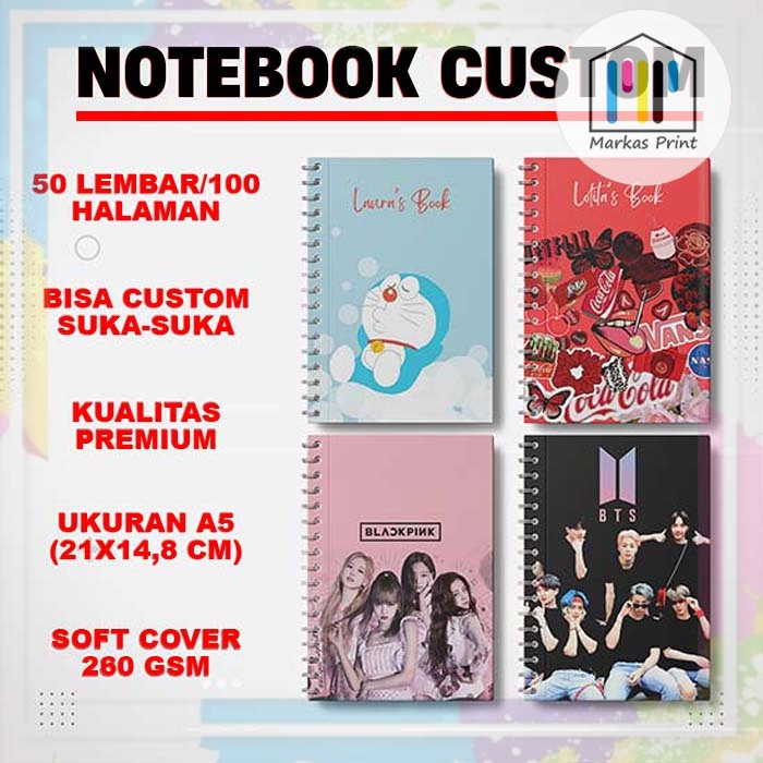 

Notes custom A5 | Notebook Spiral A5 | Notebook Custom | Isi 50 lembar (100 halaman)