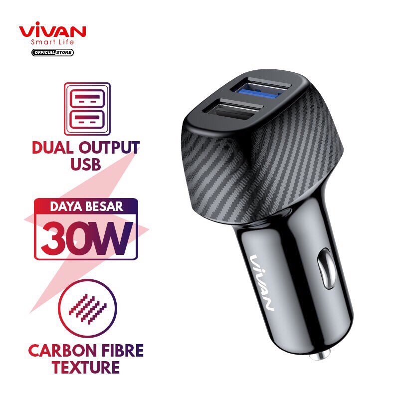 VIVAN CC02Q Car Charger Colokan Mobil 2 Ports USB-A 30W 3A QC3.0 Fast Charging Garansi 1 Tahun