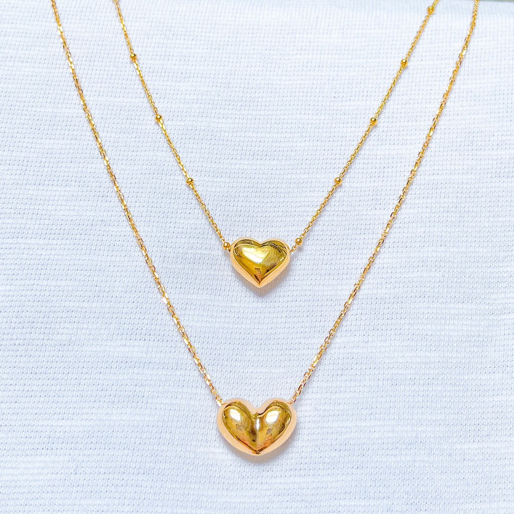 Kalung set anak dan dewasa emas asli kadar 700 70 16k HWT beige gold love liontin 3D gembung merica 