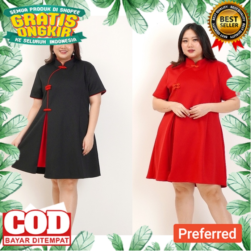 DRESS CHEONGSAM WANITA JUMBO BIG SIZE 033 BAJU IMLEK ORIENTAL OVERSIZE SHANGHAI XXL XXXL | DRESS HAM