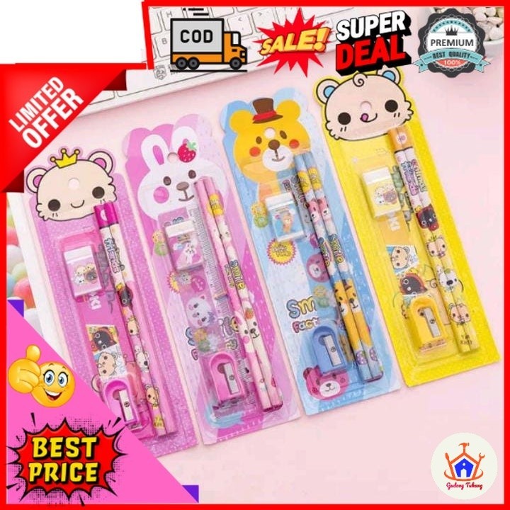 

Gudang Tukang Paket Alat Tulis Sekolah 5 in 1 karakter Lucu / Alat Tulis Murah 1 Set / Pensil Set