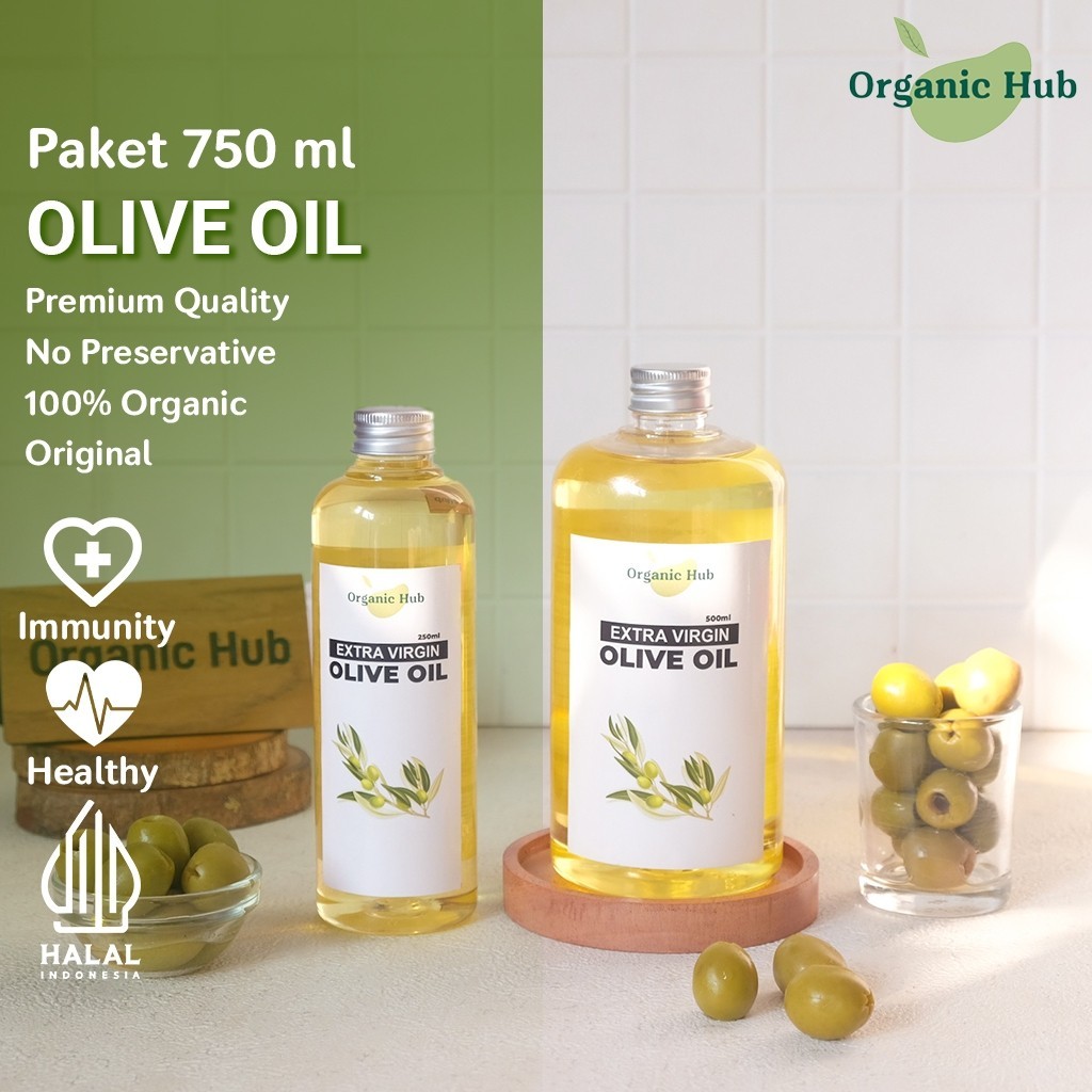 

Organic Hub Paket Hemat Minyak Zaitun 750ml Extra Virgin Olive Oil Organic Premium Murni Asli 100% EVOO Serbaguna Dikonsumsi