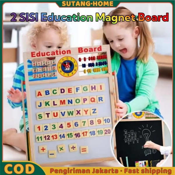 

【SUTANG】2in1 Papan Tulis Education Magnet Board Magnet 2 Sisi Besar White N Black Board / Magnet Papan Tulis Magnet Puzzle Anak Mainan Kayu