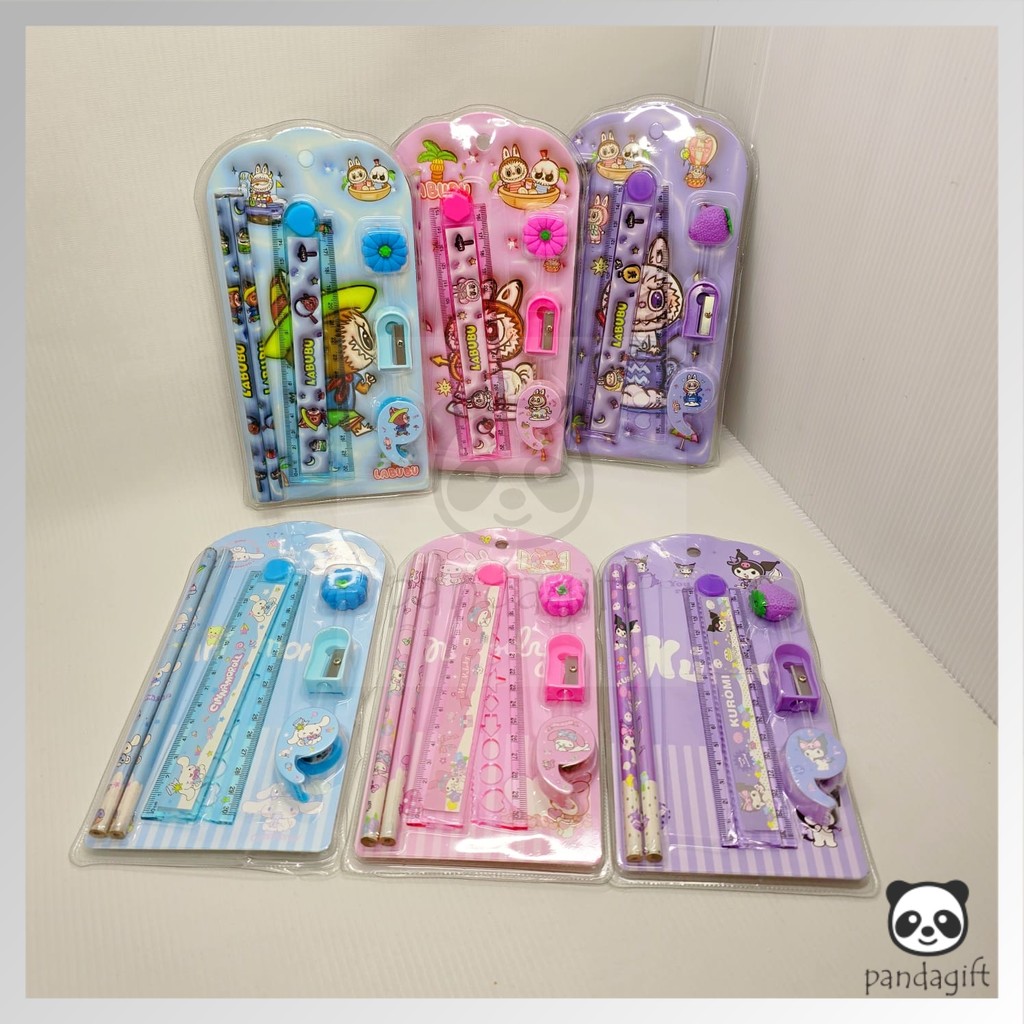 

Paket Alat Tulis 6in1 Lengkap Stationery Set Penggaris Ruler Labubu Sanrio Kuromi Melody - GG0525