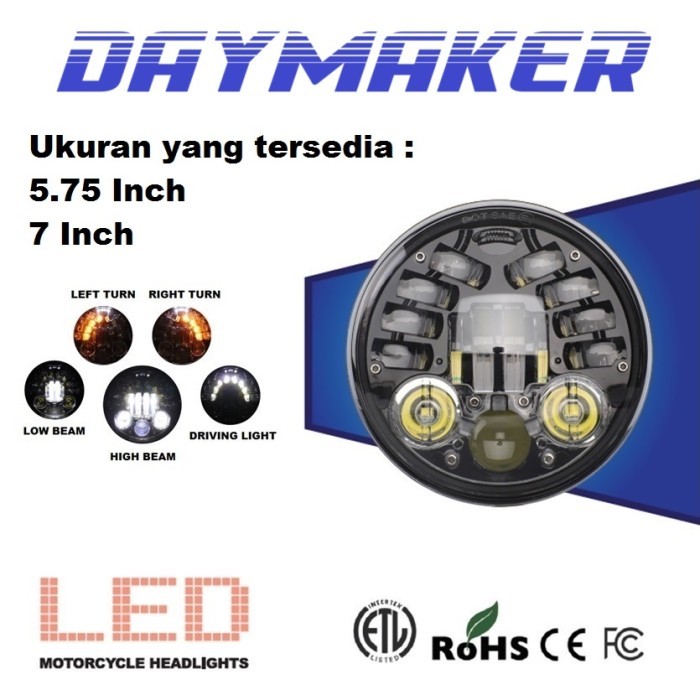ORIGINAL Lampu Utama DAYMAKER DOT SAE Motor 16 LED 5,75 Inch 75Watt 5.75 5 Inci - 5.75 Inch [5Y3]