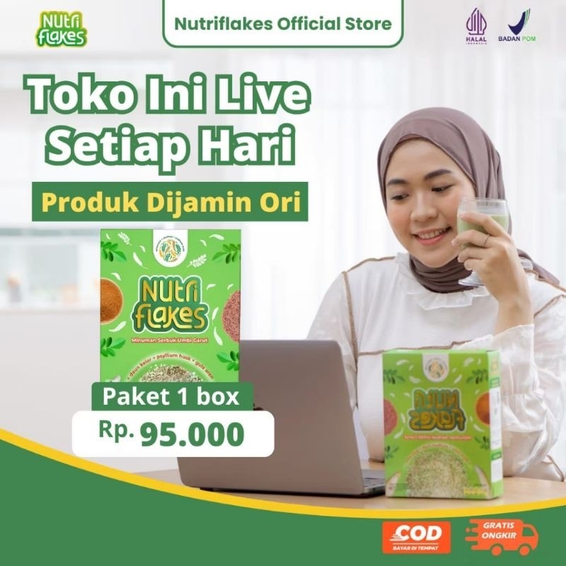 

Toko Ini Live Setiap hari-Nutriflakes Sereal Umbi Garut Asli Atasi Asam Lambung Kronis Dan Maag ORI