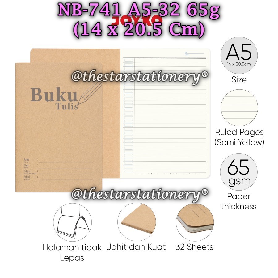 

(1 Biji) GROSIR Buku Tulis JOYKO NB-741 A5-32-65g / Ruled Notebook Joyko NB-741 A5 (1 Biji)