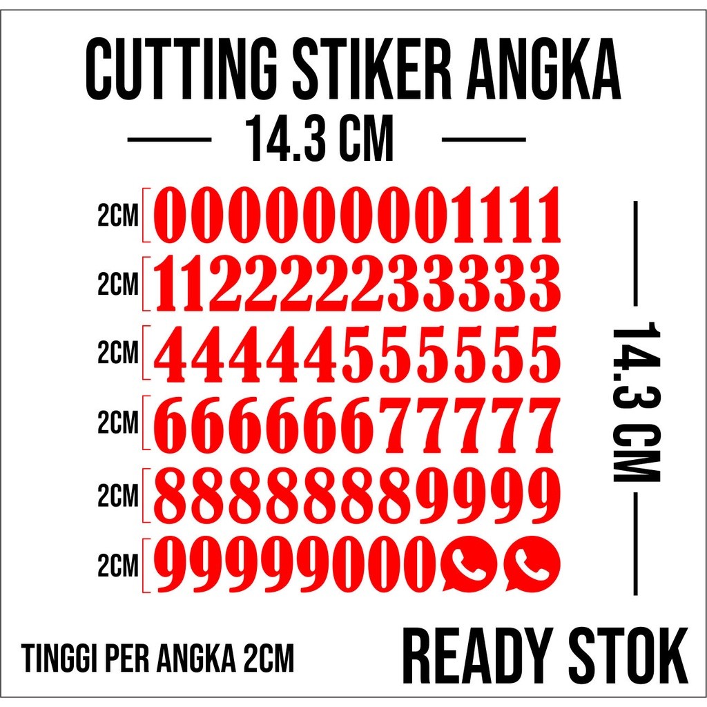 

stiker angka tinggi 2cm cutting sticker angka