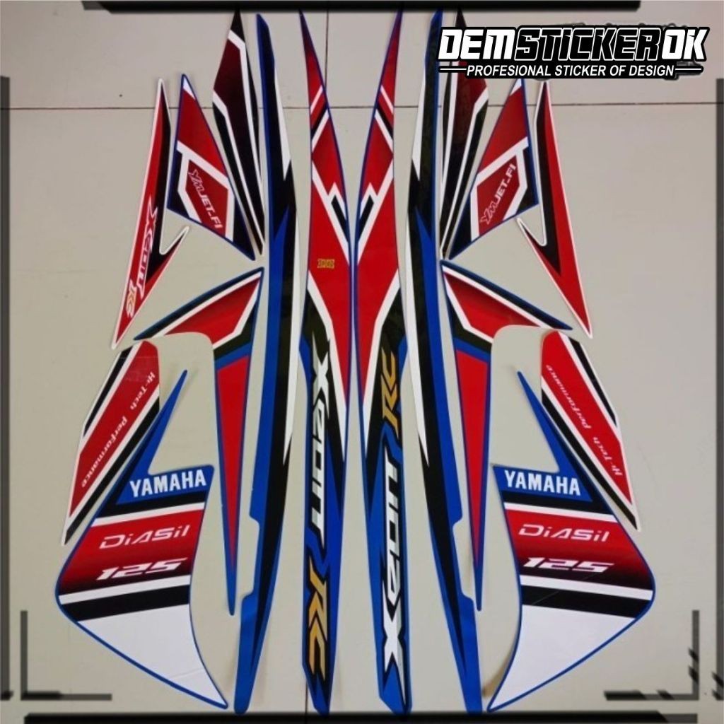 Striping standar motor yamaha xeon rc 125 biru putih ,stiker original motor xeon termurah dan berkua