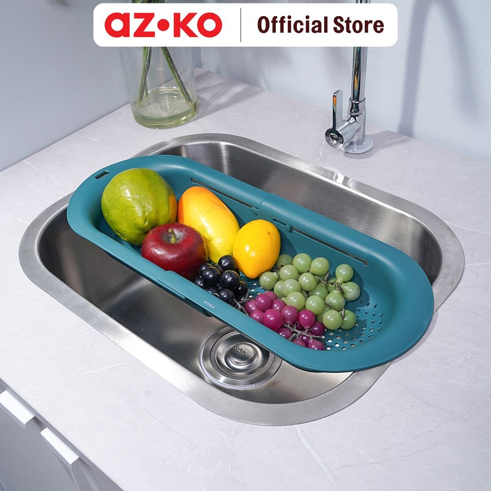 AZKO Stora Rak Saringan Wastafel Dapur Retractable Food Strainer Perlengkapan Dapur Tirisan Pencuci 