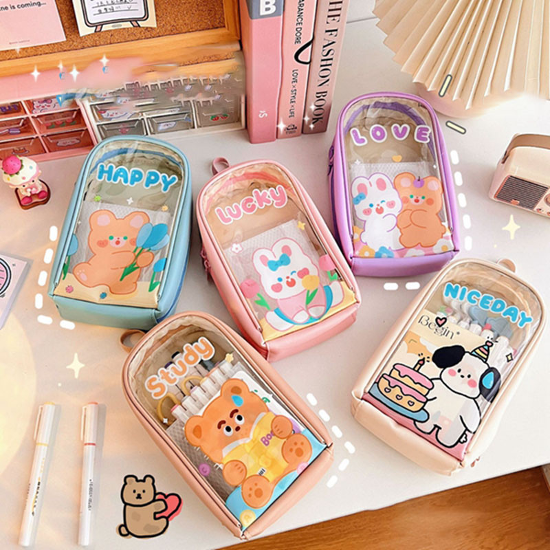 

Waterproof Transparent Pencil Case PVC Stationery Gift Girls Students Pencil Bag Kawaii Cartoon Makeup Cosmetic Bag Travel Bags