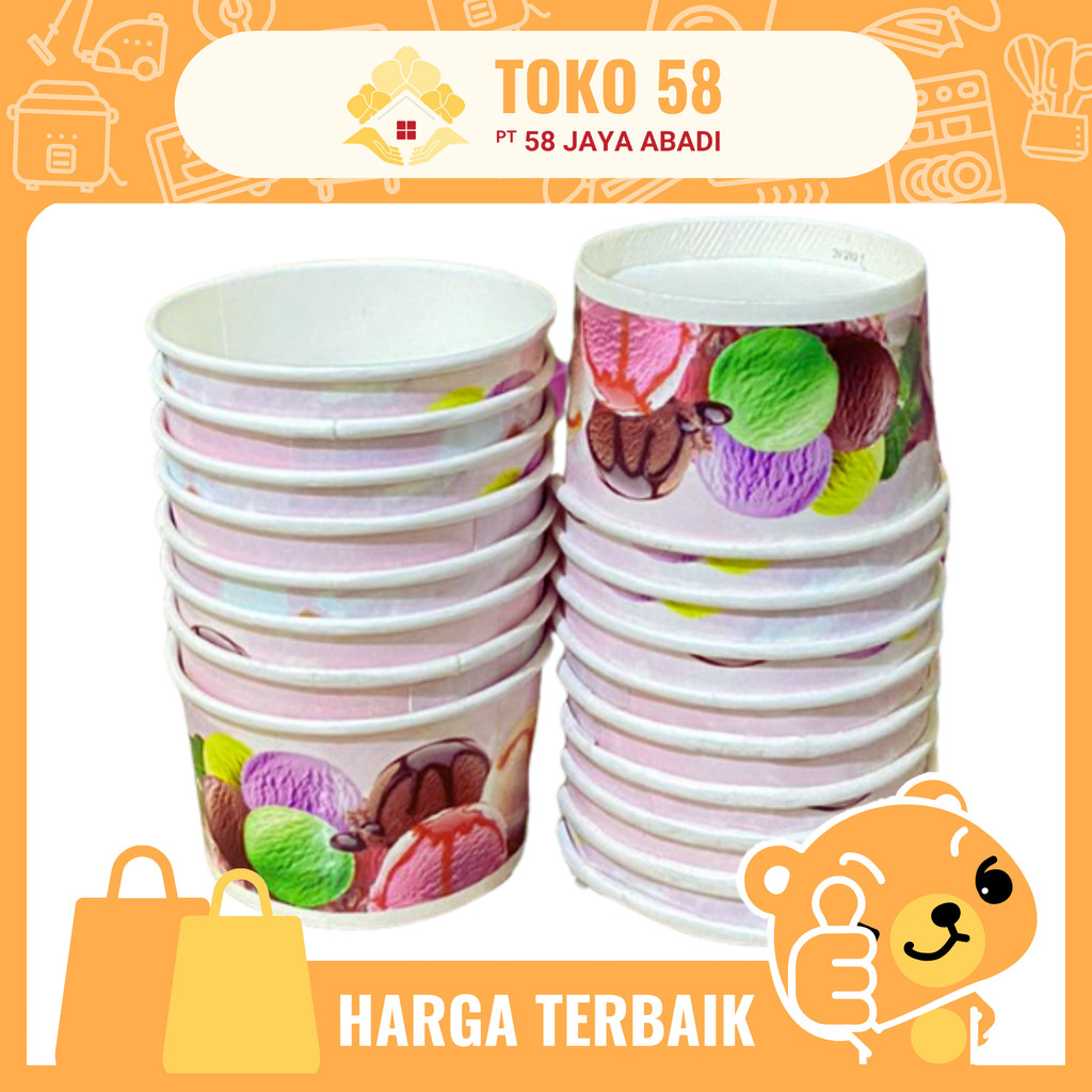 [COD] Paper Cup Ice Cream 5 Oz Printing (50 pcs) Tanpa Penutup / Pack