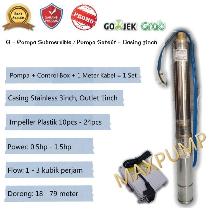 PROMO POMPA SATELIT / SUBMERSIBLE PUMP 3 INCH 1HP POMPA CELUP STENLIS