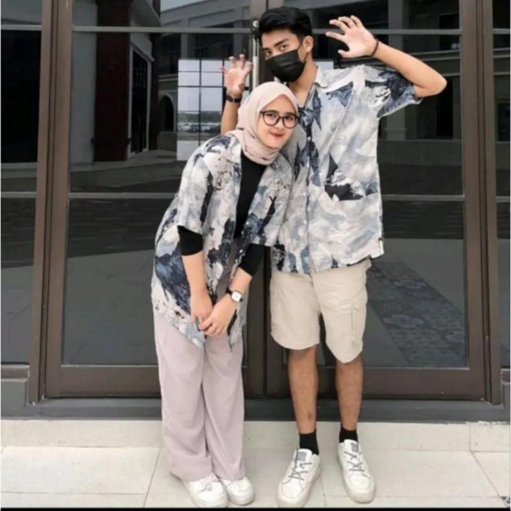 Kemeja Couple Vintage Retro Casual Lengan Pendek Premium Terbaru Kekinian Baju Pasangan Keren /Terba