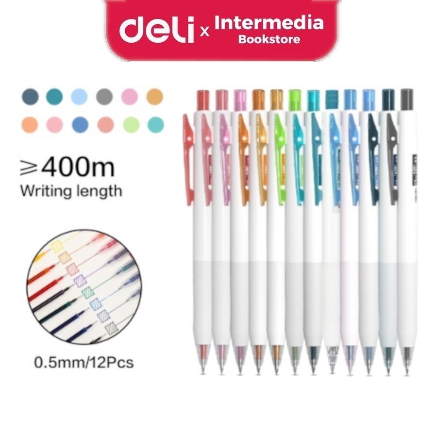 

Bobomart Deli A200/EG22 Colorful Gel Pen / Gel Pen 12 Pilihan Warna 0.5mm Retractable