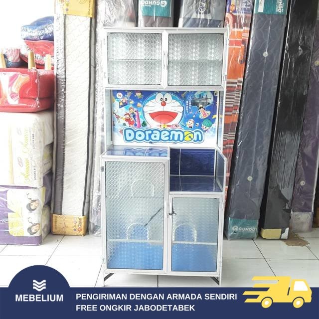 [ORI] Rak Piring Stainless 2 Pintu Karakter | Lemari Piring Plat Aluminium Kaca ACP Anti Pecah Anti 