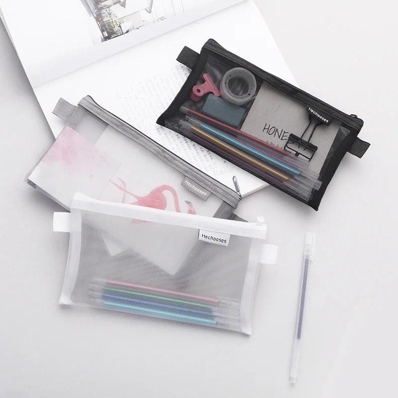 

1pc Transparent Fashion Pencil Case Bag Capacity Leather Student Exam Organizer Pencil Case Stationery Pen Case