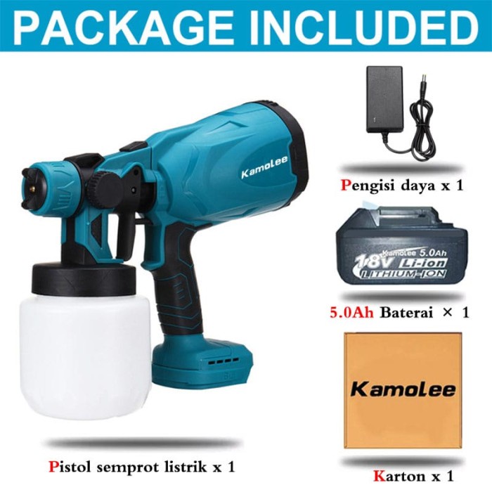 Kamolee Spray & Air Gun-Cordless Mesin Cat Semprot Elektrik 800ml - Biru