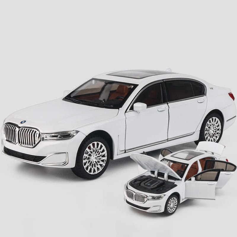 1:24 Diecast model mobil BMW 760 Li THE7 suara lampu ban koleksi Hobi pajangan hadiah