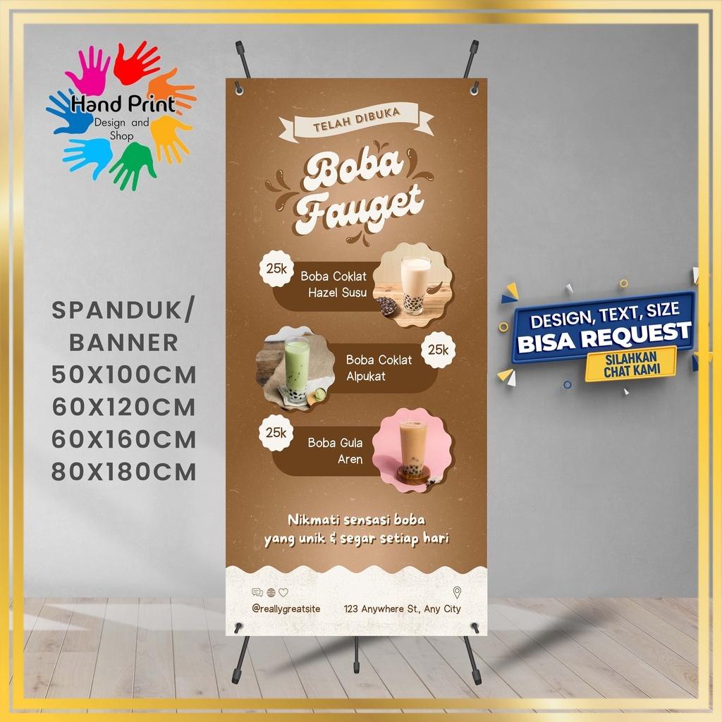 SPANDUK / BANNER Es Boba Varian Rasa Warna Coklat 60x160 CM Cocok Luar / Dalam Ruangan Bisa Request