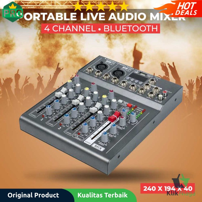 LEORY Mini Portable Live Audio Mixer Karaoke DJ 4 Channel Bluetooth -