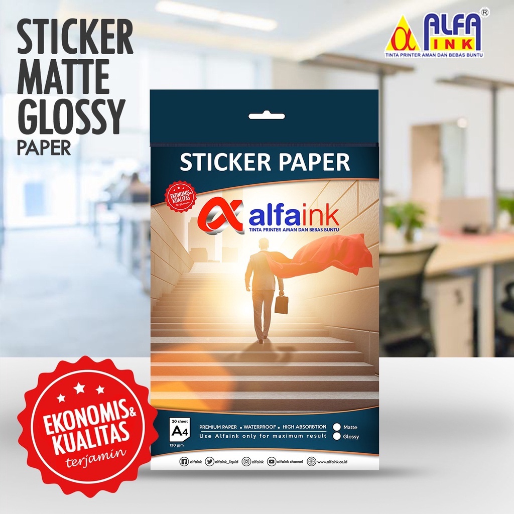 

ALFAINK STICKER PAPER GLOSSY - MATTE Ukuran A4 130gsm Kertas Foto Glossy poto- SHSNP