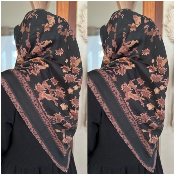 Hijab jilbab kerudung segiempat katun premium Denay syar'i Lc motif 2 - Hitam