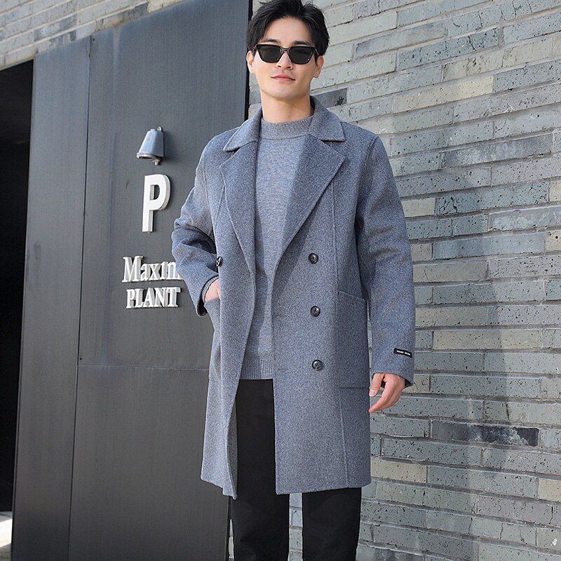 jaket jas blazer jubah panjang pria/long coat pria korea hitam M