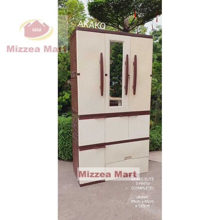 MizzeaMart LEMARI PLASTIK 3 PINTU GANTUNG + 2 LACI AKAKO LP3P ELITE