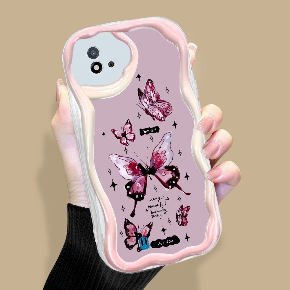 Untuk Realme C11 C20 C20A 2021 Casing HP Phone Case Sofcase Kesing Soft Kartun Pink Butterfly Tali Gantungan Cassing