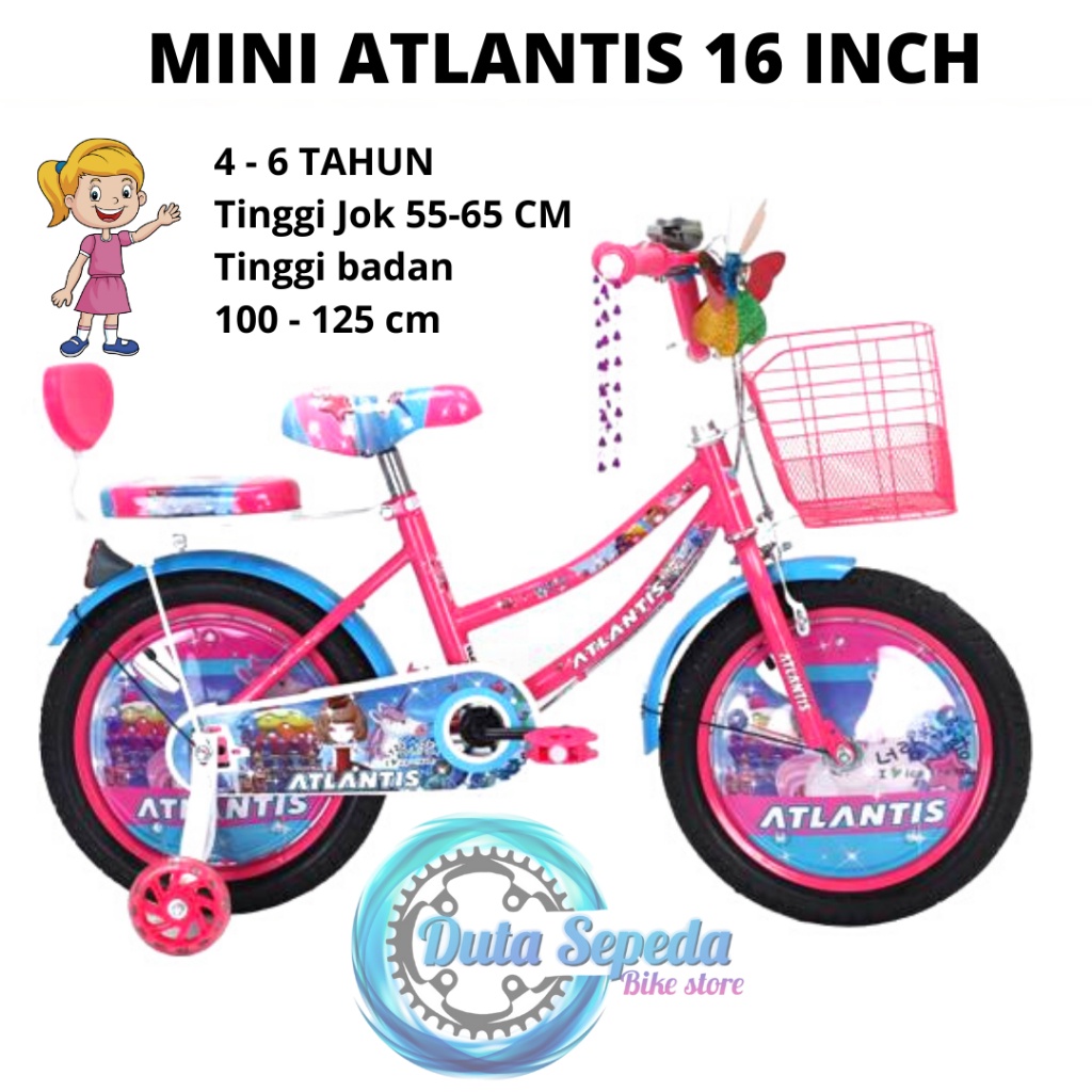Sepeda anak perempuan mini 16 inch usia 4 - 7 tahun Kuda Pony