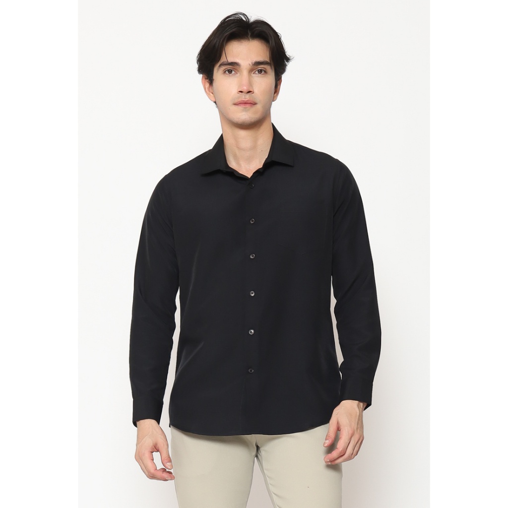 MAGINOT Kemeja Pria Basic Polos Panjang BLACK