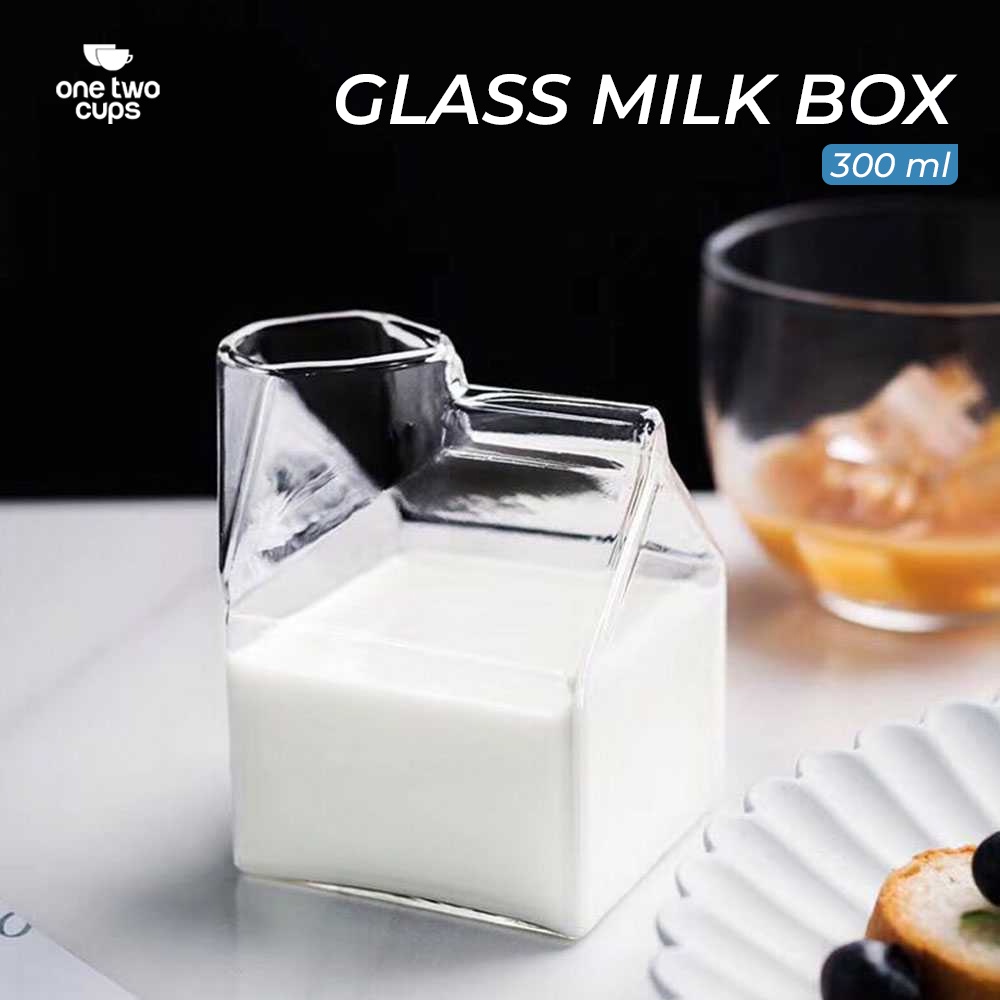 Gelas Kaca Model Kotak Susu 300ml / Gelas Kaca Design Milk Box Borosilicate Glass / Gelas Kaca Susu Tahan Panas