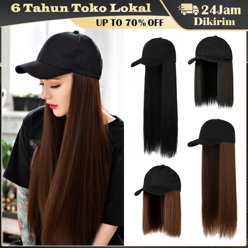 Wig Rambut Dengan Topi / Topi Wig Rambut Wanita Lurus Panjang / Pendek Korean Version