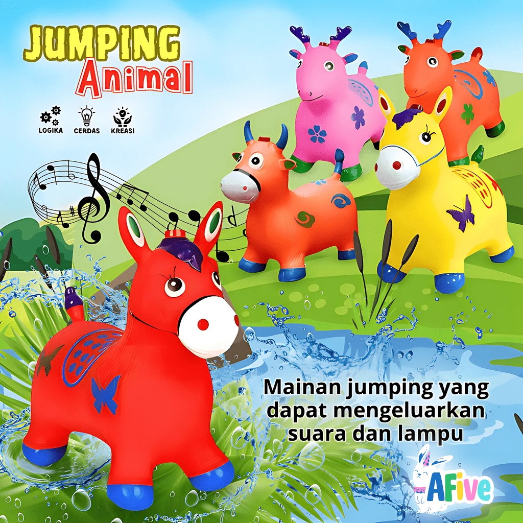 [AFive] Mainan Kuda Kudaan Karet Anak Suara & Lampu | Mainan Anak Laki Laki Perempuan Animal Jumping