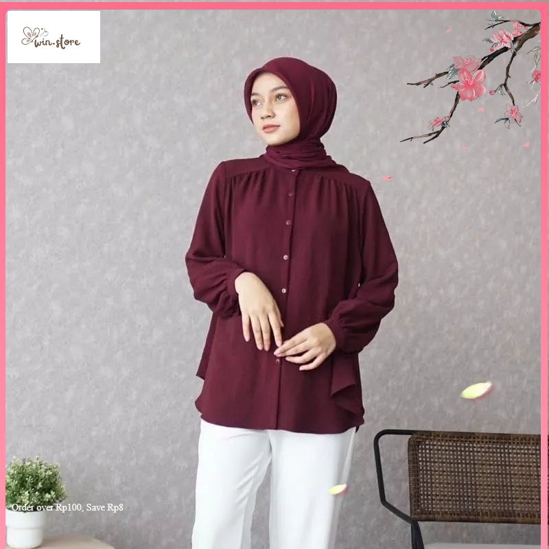 Kemeja Blouse Terbaru / Tamstore Kemeja Wanita Blouse Crinkle Polos Alina