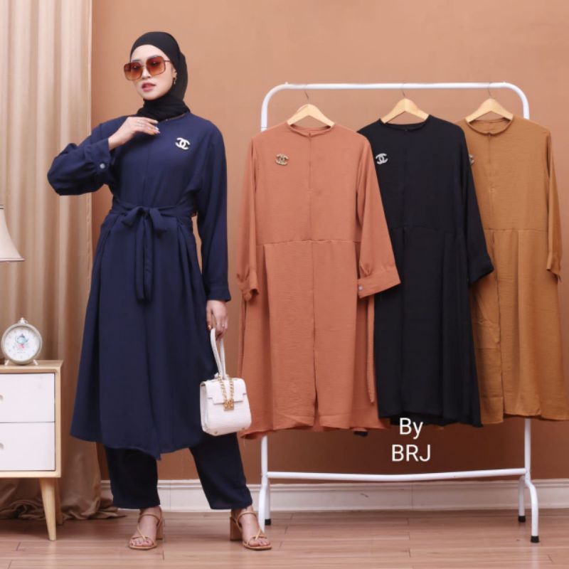 AVIDA Set Tunik Crinkle Airflow Premium Model Tali Pinggang Ld 120 Tali Perut Terlaris 2023 //Berkah